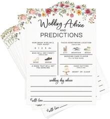 Printed Party Bridal Shower Game – Wedding Prediction Cards Guests, Fun Advice And Guessing Activity, Wildflower In Bloom Theme, Set Of 30 - Prediction Cards - 查看 1