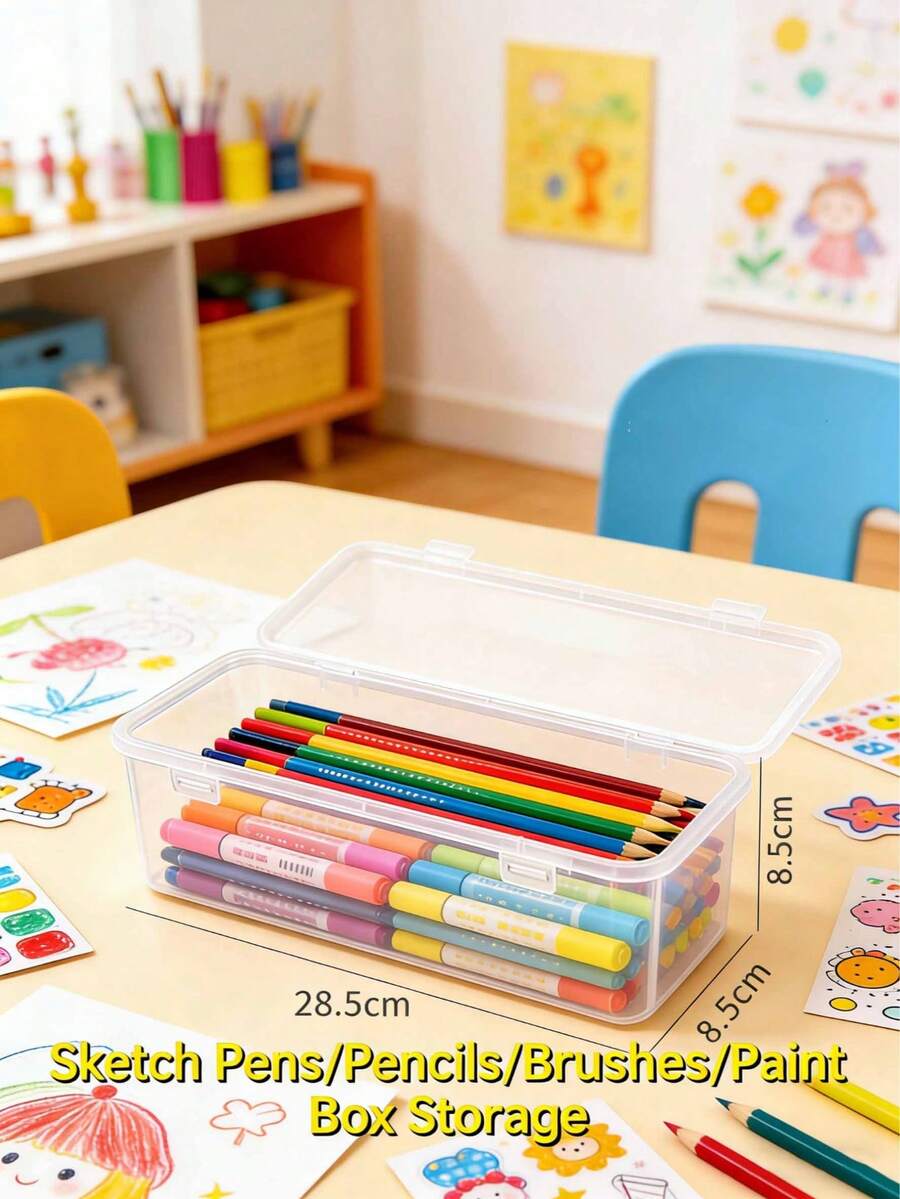 长方形透明塑料美术画笔收纳盒 - 無色 - 查看 1