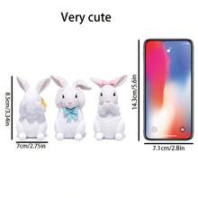 3pcs Cute Easter Bunny Figurines - White Resin Rabbit Statue Decorated With Soft Bow (See No Evil, Hear No Evil, Speak No Evil) - Adorable Spring Home Decor, Suitable For Tabletop, Shelf, Kitchen Or Living Room - Rustic Style Easter Holiday Gift - Multicolor - View 4