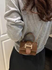 Fresh Casual Chic Chain Shoulder Bag, Small Square Handbag For Young Women - Coffee - View 4