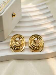 1 Pair High-Quality Gold Spiral Hoop Earrings - Gold - View 6