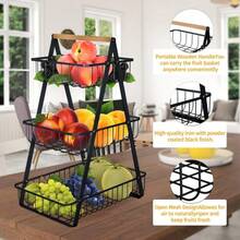 Modern Metal Fruit & Vegetable Basket, Available In Double-Layer And Triple-Layer Options, Detachable Bowl-Shaped Storage Baskets With Wooden Handles, Suitable For Countertop Or Bathroom Storage. Easter Gift, Mother's Day Gift. - Multicolor - View 5