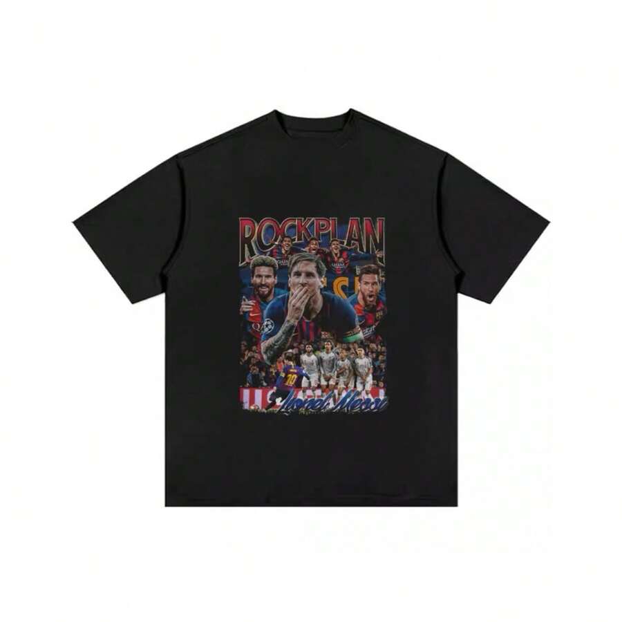 Lionel Messis T-Shirt Vintage Retro Graphic Tee Unisex Streetwear - Black - View 1