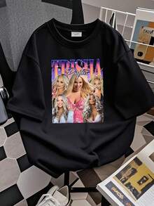Maglietta da donna con stampa Trisha Paytas, maglietta vintage da fan di youtuber, maniche lunghe o corte - nero - Visualizzare 2
