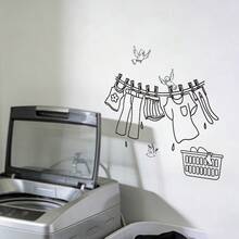 1/3 piezas Pegatinas divertidas para la pared del cuarto de lavandería, adhesivas y removibles con patrones de tendedero y cesta de ropa, para decorar el espacio de lavandería de tu hogar - Pegatinas para el lavadero - Ver 9