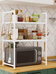 1pc Double-Layer Hanging Spice Rack With Handles, Multifunctional Kitchen Storage Shelf For Microwave, Oven, Bread Maker, Holds Seasonings, Utensils And Miscellaneous Items - Multicolor - View 4