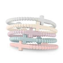 Set de 5 piezas Pulseras de silicona de colores macaron con cruz, estilo de moda simple para mujeres y hombres, pulseras de la , regalos - BR25Y0282-3 - Ver 1