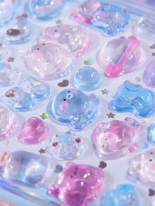 1张可爱粉色兔子海洋主题3D贴纸，卡哇伊糖果果冻浮雕纹理，水晶般透明动物材质卡通防水实心贴纸，适用于手机壳、日记本、社交分享和学校交换 - 彩色 - 查看 1