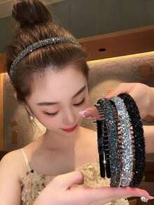 3 件装女士碎钻发箍，防滑齿设计，多功能发带，配水钻发夹和发圈，适合夏季、假日和旅行。 - 彩色 - 查看 3