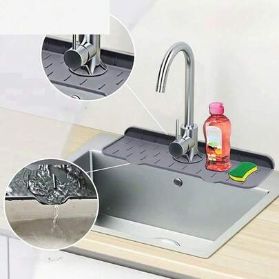 1pcsNew Silicone Kitchen Faucet Splash Proof Handle Drip Collection Tray Drain Pad Sponge Drying Pad
