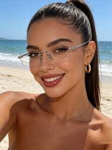 1pc Unisex Retro Fashion Frameless Rectangular Glasses, Suitable For Daily Wear - Clear - View 1