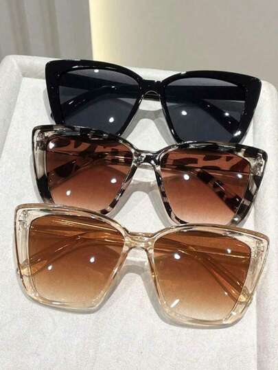 3pcs Cat Eye Frame Black Tea Leopard Print Glasses, Y2K Fashion Glasses For Summer Beach Travel Party Daily Wear, Women Accessories