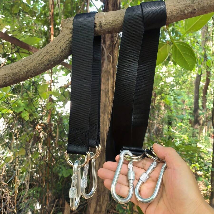 Complete Tree Swing Hammock Hanging Kit 4Pcs, 2 Adjustable Straps + 2 Heavy Duty Hooks With Secure Locking Buckles, Universal Fit For All Swing Styles & Hammock Types, High Strength Load Bearing Design, Ideal For Outdoor Playground, Patio, Yard & Camping Activities, Reliable Outdoor Hanging Accessories, Simple Setup, Convenient Storage Strap, Must-Have Backyard Fun Equipment