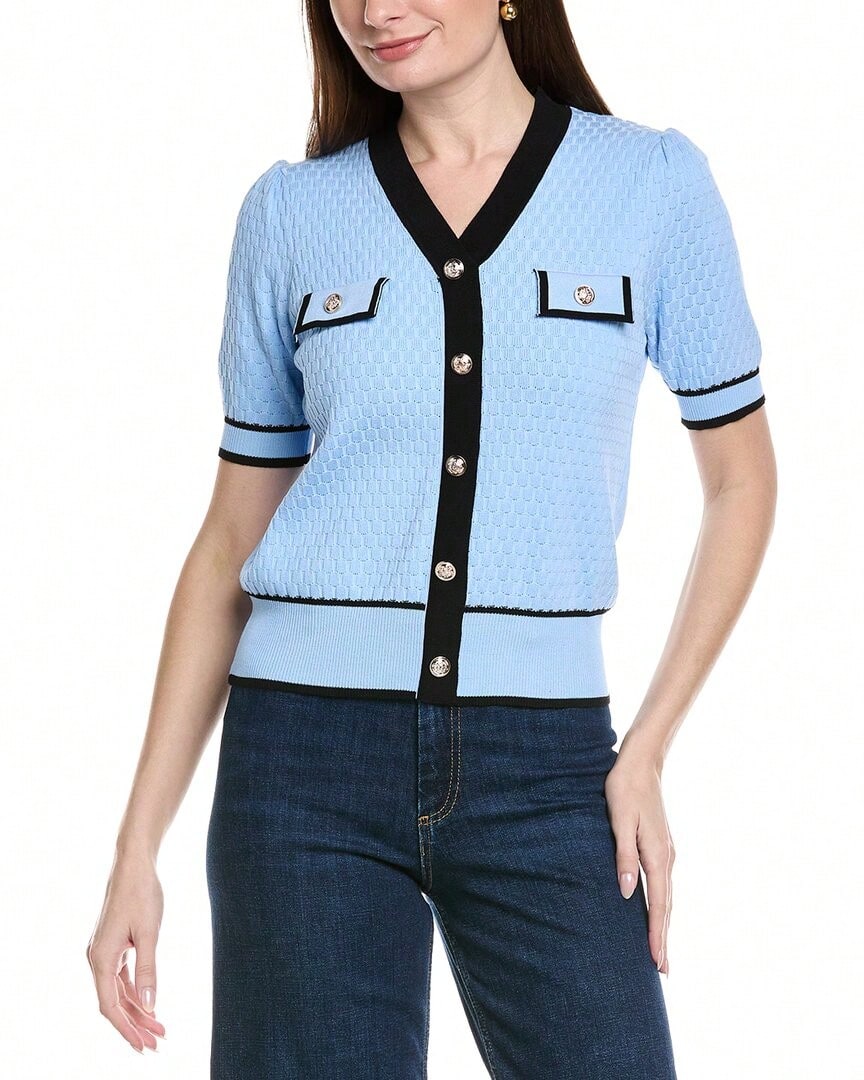 Nanette Nanette Lepore Short Sleeve Cardigan Top - Navy - 查看 1