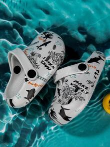1双春夏新款卡通鲨鱼恐龙图案男童舒适休闲轻便透气沙滩拖鞋 - 灰色 - 查看 4