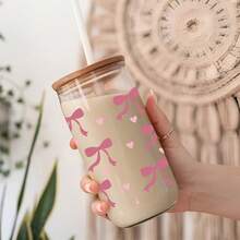 4pcs/Set 16oz Glass Cup Wrap UV DTF Transfer Sticker (9.4x4.3in) No Heat Needed, Pink Bow Ribbon Aesthetic, Cherry Heart Leopard Print Minimalist Floral Decal, Waterproof Rub On Sticker For Libbey Can Tumbler DIY Craft Gift For Women Girls - Bow 04 - View 10