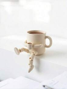 Cute Coffee Cup And Coffee Bean Shaped Figurines With Movable Legs -Pla Material Desk Ornaments, Modern Design, Perfect For Coffee Corner Decoration, Fun Gift For Coffee Lovers, Home And Office Decor, Adorable Bookshelf Decoration, And Collectible Movable Ornaments. - Multicolor - View 7