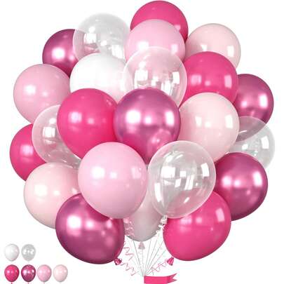 12/26/35/50pcs 10-Inch Hot Pink & White Balloons, Pink & White Metallic Latex Balloons, Suitable For Wedding, Birthday, Anniversary, Graduation, Mother's Day - Multipurpose Indoor/Outdoor Decor, Various Sizes & Styles, Birthday Balloons