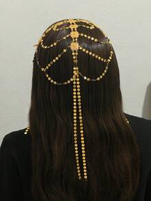 1pc Arabic Gold-Plated Diamond-Shaped Sequin Headchain, Women's Wedding, Party, Festival, Holiday Accessory - Golden - View 2