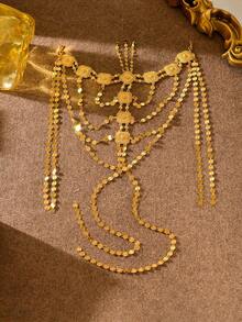 1pc Arabic Gold-Plated Diamond-Shaped Sequin Headchain, Women's Wedding, Party, Festival, Holiday Accessory - Golden - View 10