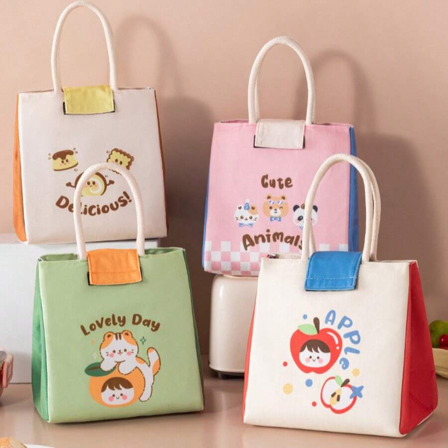 1 chiếc túi đựng cơm trưa bằng vải nhung hình hoạt hình dung tích lớn - Túi giữ nhiệt, phù hợp cho nhân viên văn phòng và học sinh, túi quà tặng thời trang, thích hợp để đựng cơm trưa và đồ ăn dã ngoại.