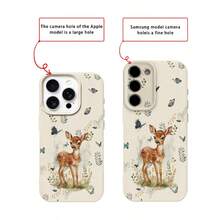 1pc TPU Material Spring Floral & Butterfly Deer Pattern Phone Case, Compatible With Apple 17 Pro Max/17/16 Pro Max/15/13/12/11, S20 FE/A15/S24/A55, Note 11/12/13 Pro, Full Coverage Anti-Drop Soft Protective Cover - White - View 7