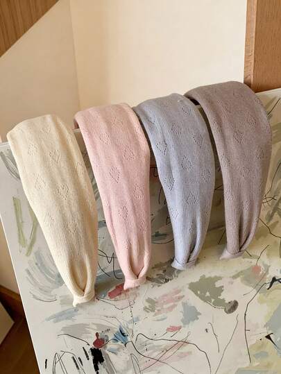 女士纯色针织发带 4 件装 宽版柔软弹力发圈 防滑时尚发箍 适合春夏日常佩戴