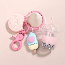 Cute Keychain Ice Cream Bubble Tea Cookie Pink Keychain - E6179 - View 1