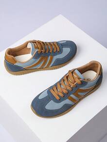 Women's Casual Sneakers, New Versatile Flat Slip-On Shoes, Fashionable Comfortable Lightweight Lace-Up Running Shoes, Breathable Round Toe Trainers - Blue - View 6