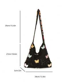 Dedoo Vintage Hollow Floral Contrast Color Casual Crossbody Bag (Flower Position Random)(Strap Color/Pattern Random) - Black - View 9