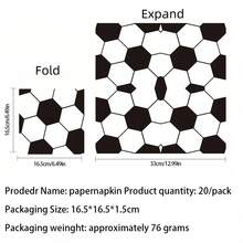20/40/60pcs Football Themed Party Napkins, Football Pattern Paper Napkins. Disposable Party Napkins. Restaurant Napkins, Party Supplies, Tabletop Decor. Holiday Decorations, Party Decorations - Black and White - View 2