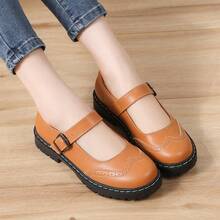 Mary Jane For Women Gothic Oxford Shoes - Flat Shoes, Ankle Tied, Round Toe For Casual Dresses, Work, And Campus - Nâu nhạt - Xem 2