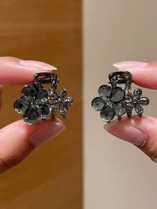 2个合金水钻水晶花朵蝴蝶结镂空发爪夹，优雅奢华发饰，浪漫迷人轻盈时尚发夹，适合日常通勤、送礼、海滩度假、约会、派对、夏季、假日、旅行 - 黑色 - 查看 8