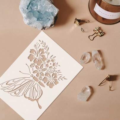 1个蝴蝶DIY镂空模板，装饰绘画模板，着色压花相册装饰