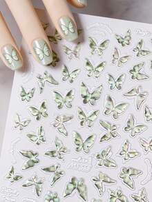 1张5D美甲贴纸，彩色蓬松贝壳蝴蝶图案，高品质美甲贴花，春季美甲设计，美甲装饰贴纸 - 彩色 - 查看 4
