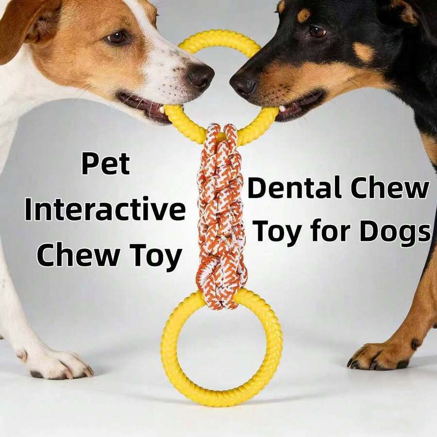 大型耐用狗狗绳索咀嚼玩具，兼具牙齿护理和户外玩耍功能，坚固耐用的宠物玩具 - 橘色 - 查看 1