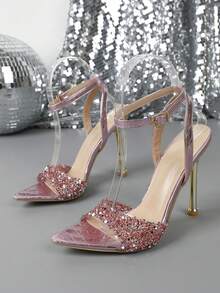 High Heel Fashionable Pointed Toe Metal Sandals, Casual For Daily Wear In Summer - Pink - View 16