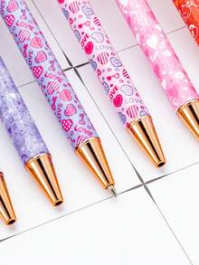 8pcs Cute Girly Neutral Ballpoint Pen Set, Pressing Design, Refined Women's Ballpoint Pens, Minimalist Printed Ballpoint Pens, Suitable For Journaling And Gifts, Beautiful Pen Gifts, Office & School Diary Pens, Wedding, Valentine's Day, Thanksgiving, Graduation Gifts - Girl's Heart - View 5
