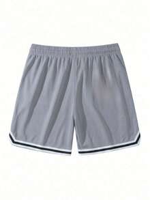 Quần short thể thao nam mùa hè mới, quần short tập thể dục thường ngày, vải dệt kim, kiểu dáng boyfriend in họa tiết, trang phục thể thao nam, eo có dây rút, quần short bóng rổ, quần thể thao co giãn nhẹ, thích hợp cho bóng rổ, bóng chày, tập thể dục, chạy bộ, tập luyện, thể thao, hoạt động ngoài trời. - Xám - Xem 5