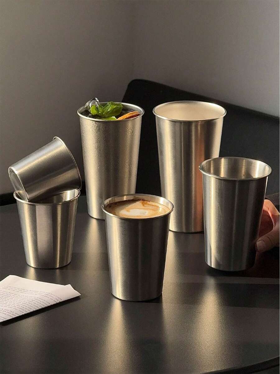 1 chiếc cốc thép không gỉ 304 dùng để đựng đồ uống lạnh, cà phê, kiểu dáng công nghiệp Mỹ, cốc latte, cốc cắm trại ngoài trời, cốc bia, cốc nước, cốc cao cấp. - Bạc - Xem 1