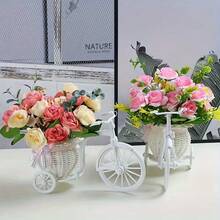 1pc Bedroom Floral Basket, Office Decor Storage Basket, Handmade Crafts Or Decorative Bicycle/Tricycle Basket - Multicolor - View 6
