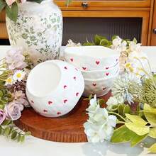 1个/2个韩式ins风不对称手绘小爱心陶瓷碗，高性价比可爱图案碗，日常甜点碗，冰淇淋碗，水果沙拉碗，家用饭碗 - 彩色 - 查看 4