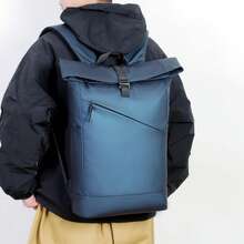 Ba lô nam có nắp gập, túi công sở, cặp sách học sinh, túi du lịch ngoài trời - Màu xanh lam - Xem 2