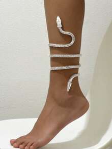 1条女士金属缠绕蛇形脚链，适合日常佩戴 - 銀色 - 查看 4