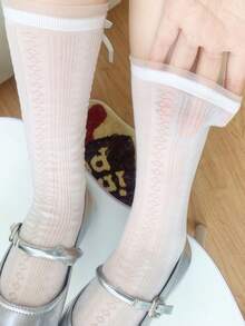 1/2 Pairs Lightweight Sweet Versatile Ballet Style Bowknot Hollow Out Socks, Suitable For Spring & Summer - Multicolor - View 10