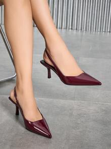 Giày cao gót nữ, giày cao gót mũi nhọn, giày cao gót nhọn thời trang, sandal quai sau hở gót, giày gót thấp, thanh lịch, giày bít mũi nữ, thanh lịch - Màu Đỏ Sâu - Xem 14