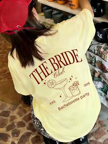 1件女款夏季圓領短袖T恤，THE BRIDE，EST. 2026 印花圖案，適合度假、日常休閒、約會、派對聚會場合，送給好朋友的完美禮物 - 黃色 - 查看 6