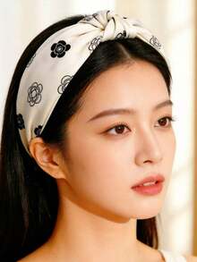 1pc Korean Niche Camellia Wide-Brimmed Criss-Cross Headband, Fashionable Versatile Bow Hairband - Multicolor - View 10