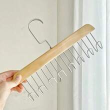 1个8合1多功能木质衣架，可挂领带、围巾、腰带，节省空间的衣物收纳架 - 查看 12