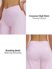 TimeOff 1pc Women Solid Color Criss-Cross Waistband Loose Straight Leg Wide Pants - Pink - View 4